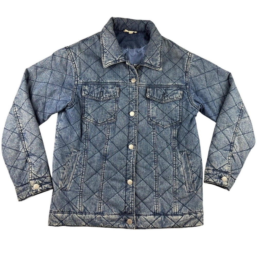 Elan Jean Quilted Jacket Women S Blue‎ Diamond Cotton Denim Lined Button Front